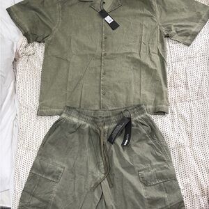 Olive Green Short Sleeve Shirt and Shorts Set